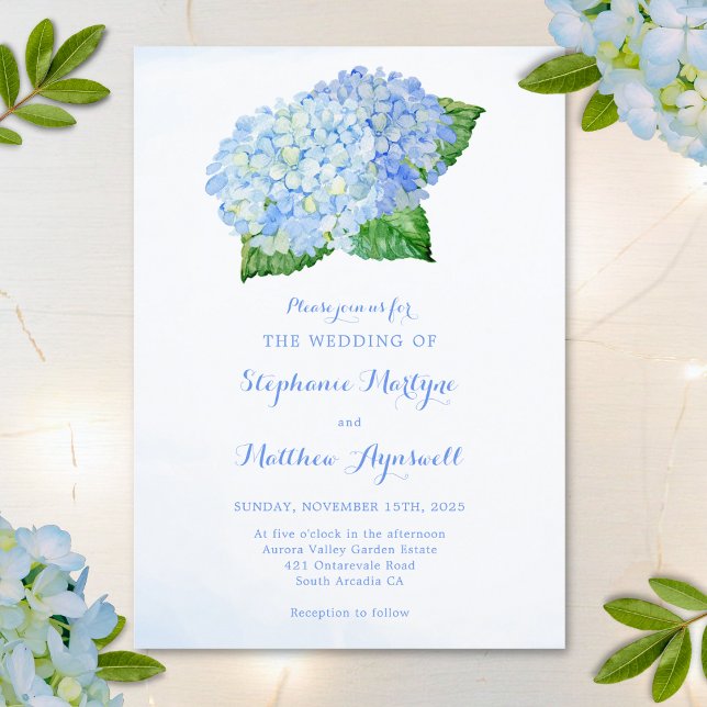 Invitation Blue Hydrangea Aquarelle Mariage Floral (Créateur téléchargé)