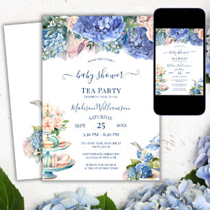 Invitation Blue Hydrangea Baby shower Tea Party