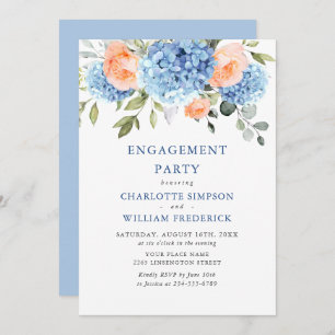 Invitation Blue Hydrangea Blush Rose Roses PARTICIPANT