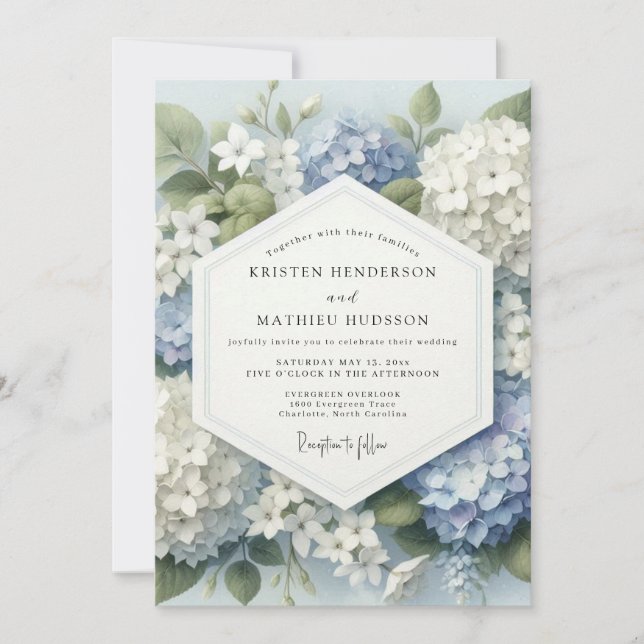 Invitation Blue Hydrangea Botanical Bloom Wedding (Devant)