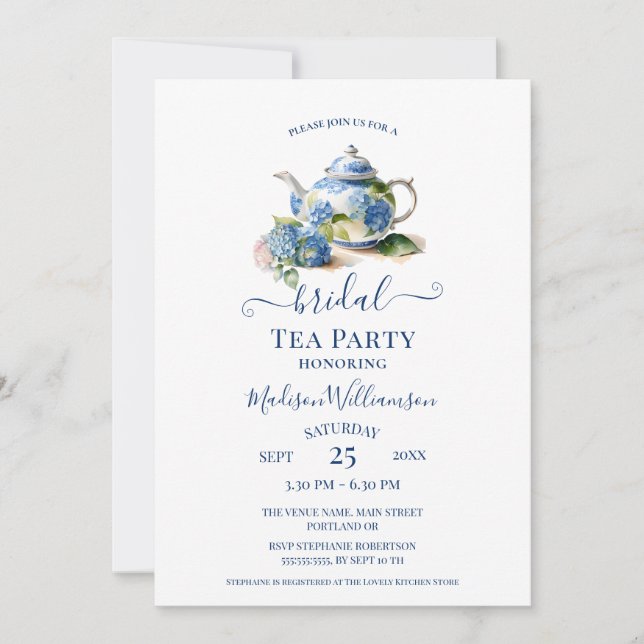Invitation Blue Hydrangea Bride Tea Party (Devant)