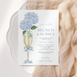 Invitation Blue Hydrangea Brunch et Bubbly Serif Champagne