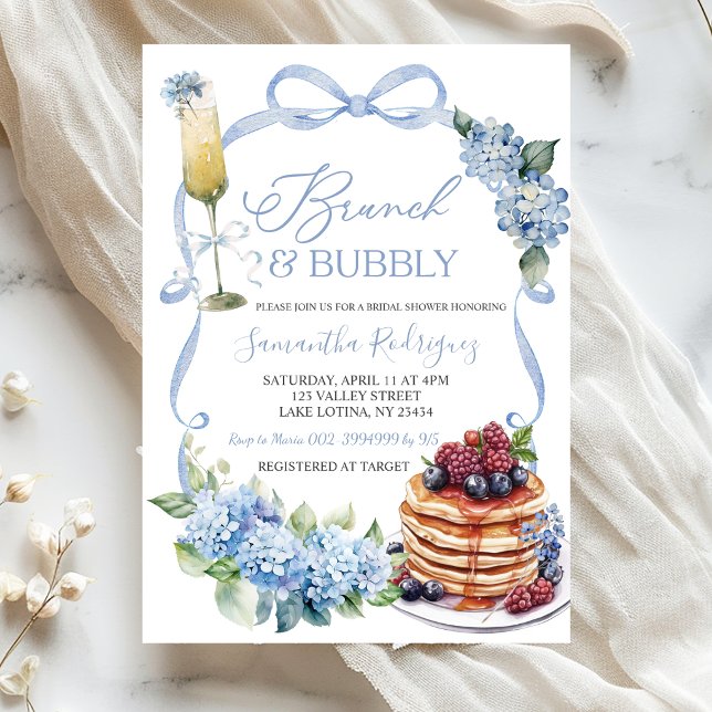 Invitation Blue Hydrangea Coquette Brunch et Bubbly Mariage (Créateur téléchargé)