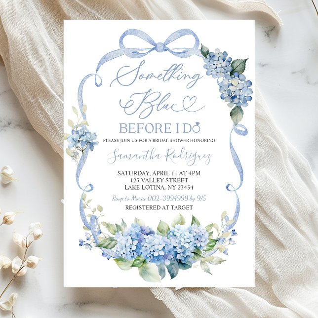 Invitation Blue Hydrangea Coquette Something Blue Bridal (Créateur téléchargé)