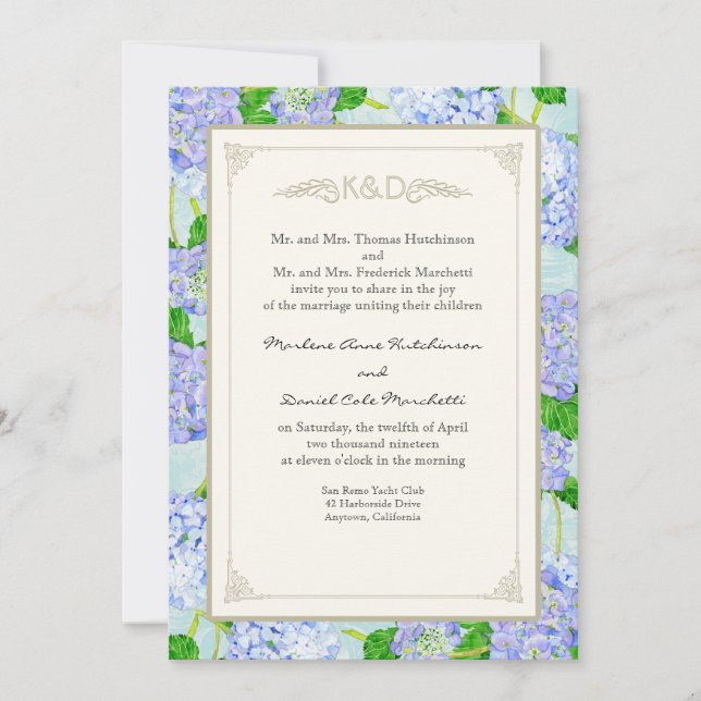 Invitation Blue Hydrangea dentelle Floral Formal Élégant Mari (Devant)