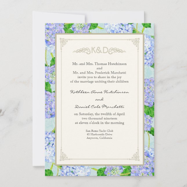 Invitation Blue Hydrangea dentelle Floral Formal Élégant Mari (Devant)