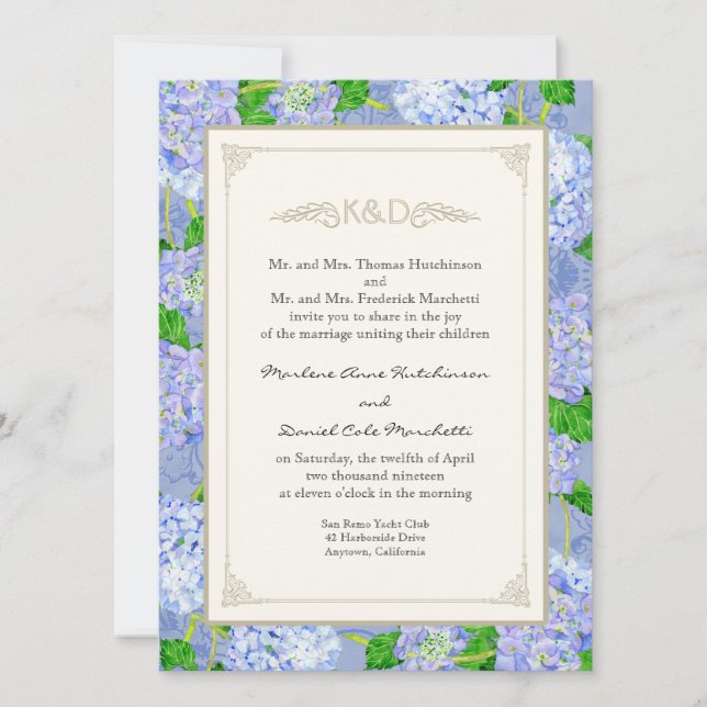 Invitation Blue Hydrangea dentelle Floral Formal Élégant Mari (Devant)