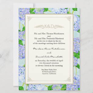 Invitation Blue Hydrangea dentelle Floral Formal Élégant Mari