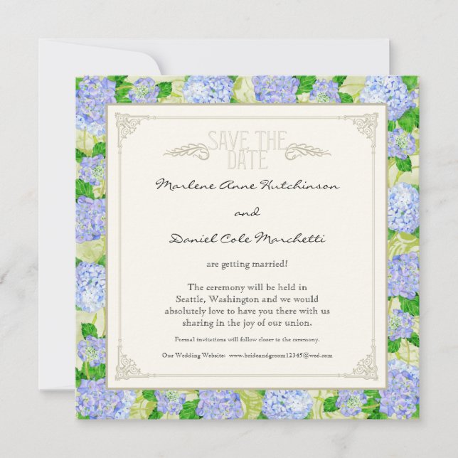 Invitation Blue Hydrangea dentelle Floral Formal Élégant Mari (Devant)