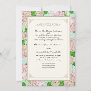 Invitation Blue Hydrangea dentelle Floral Formal Élégant Mari