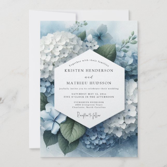 Invitation Blue Hydrangea Ethereal Wedding (Devant)