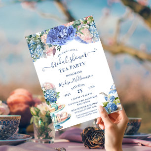 Invitation Blue Hydrangea Fête des mariées Tea Party