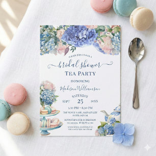 Invitation Blue Hydrangea Fête des mariées Tea Party QR code