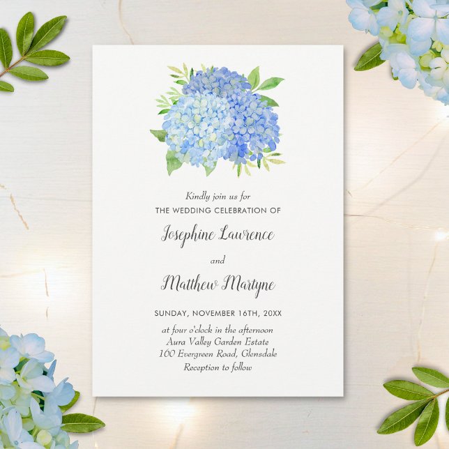 Invitation Blue Hydrangea Feuille Floral Aquarelle Mariage (Créateur téléchargé)