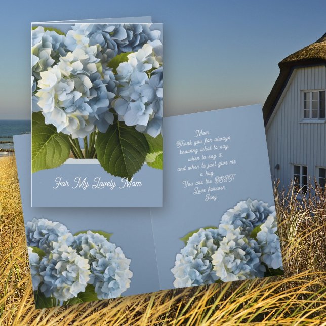 Invitation Blue Hydrangea Fleurs Mothers Day Message Card (Créateur téléchargé)