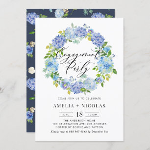 Invitation Blue Hydrangea Fleurs Wreath Engagement Party