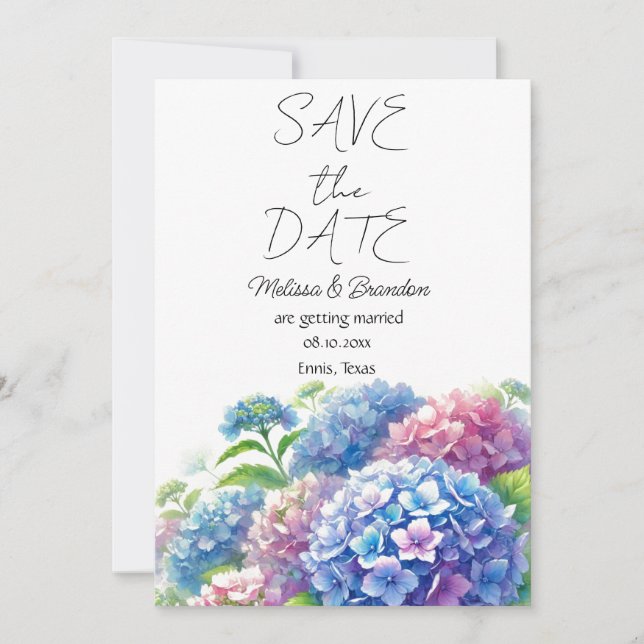 Invitation Blue Hydrangea Floral Aquarelle Mariage rustique (Devant)