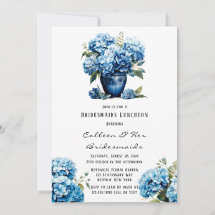 Invitation Blue Hydrangea Floral Butterfly Bridesmaids Déjeun