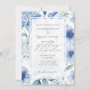 Invitation Blue Hydrangea Floral Élégant Mariage d'aquarelle