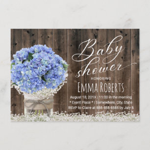 Invitation Blue Hydrangea Floral Jar Grange Baby shower en bo