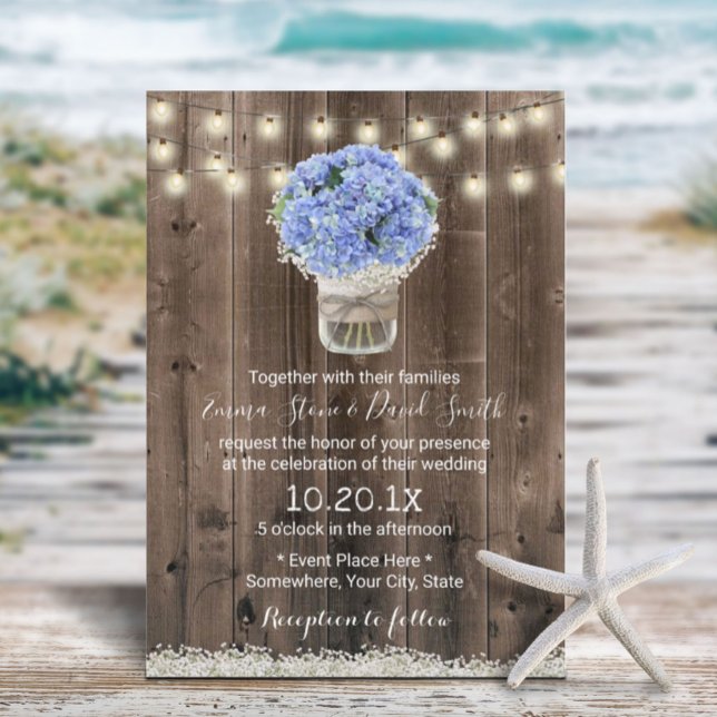 Invitation Blue Hydrangea Floral Jar Rustique Barne Mariage e (Créateur téléchargé)