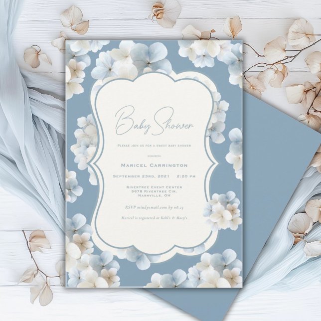 Invitation Blue Hydrangea Floral Vintage Baby Shower (Créateur téléchargé)