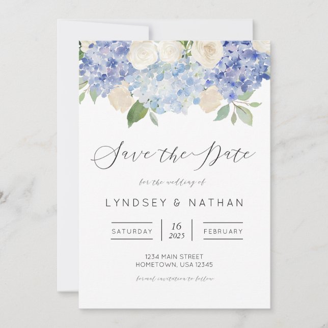Invitation Blue Hydrangea Floral Wedding Enregistrer la date (Devant)