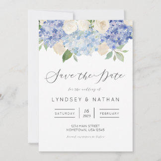 Invitation Blue Hydrangea Floral Wedding Enregistrer la date