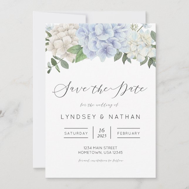 Invitation Blue Hydrangea Floral Wedding Enregistrer la date (Devant)