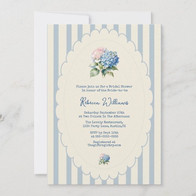 Invitation Blue Hydrangea French Country Bridal Shower (Devant)