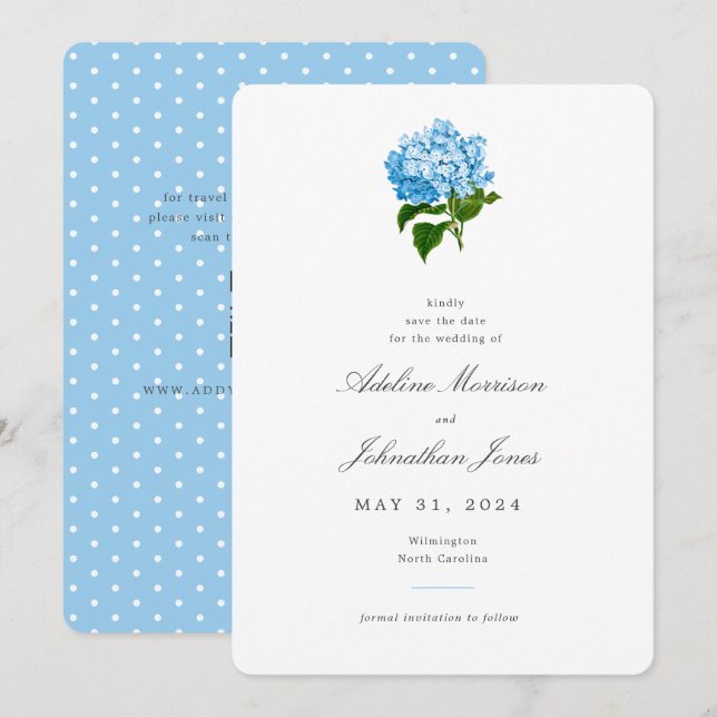 Invitation Blue Hydrangea Grandmillennial (Devant / Derrière)