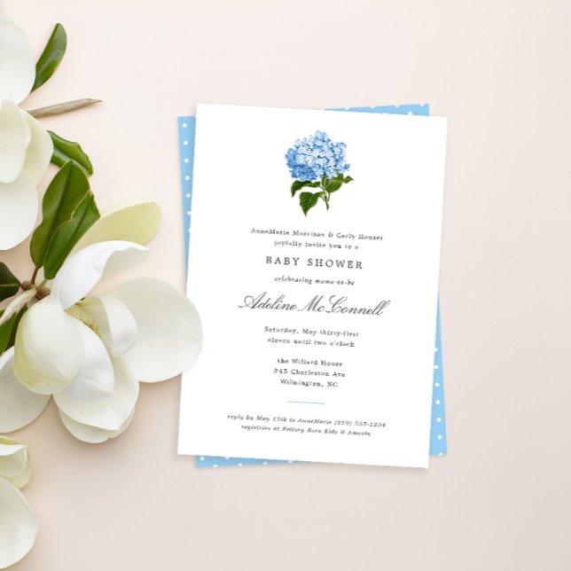 Invitation Blue Hydrangea Grandmillennial Baby shower (Créateur téléchargé)
