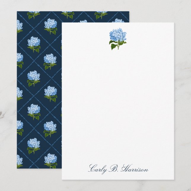 Invitation Blue Hydrangea Grandmillennial Note personnalisée (Devant / Derrière)