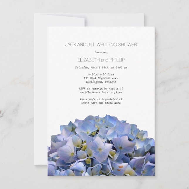 Invitation Blue Hydrangea Jack et Jill Wedding shower (Devant)