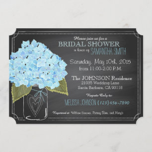 Invitation Blue Hydrangea Jar Chalkboard Fête des mariées