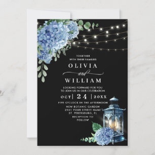 Invitation Blue Hydrangea Lantern Arrière - plan noir Mariage
