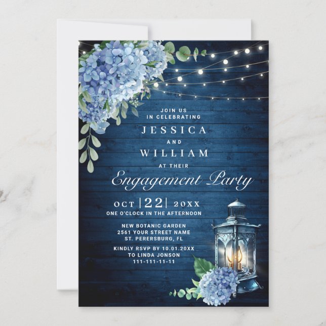 Invitation Blue Hydrangea Lanterne Navy (Devant)
