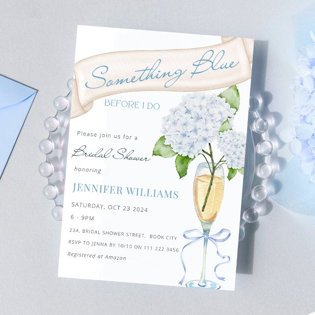 Invitation Blue Hydrangea Quelque chose de bleu Fête des mari (Something Blue Before I Do Blue Hydrangea Bridal Shower Invitation)