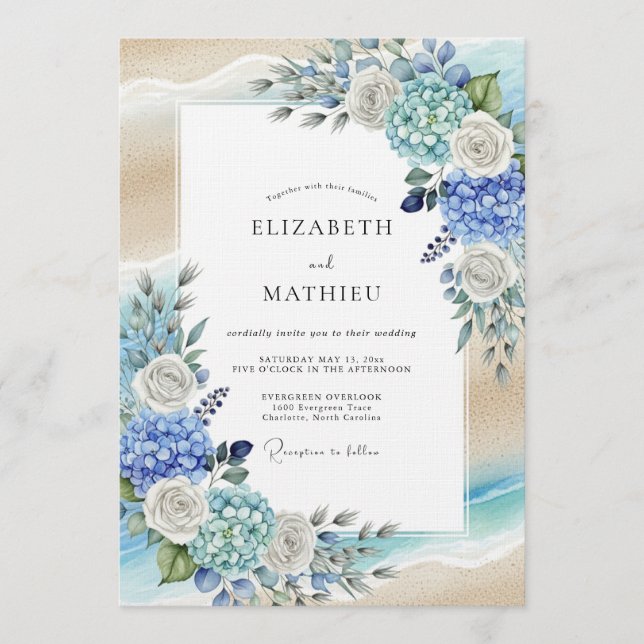 Invitation Blue Hydrangea Romantic Flourish Wedding (Devant)