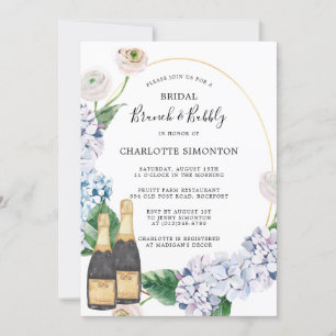 Invitation Blue Hydrangea Rose blanche Brunch Floral Bubbly