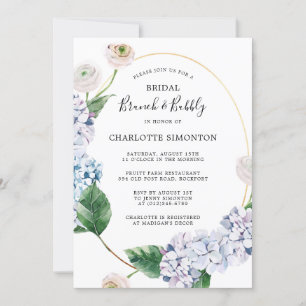 Invitation Blue Hydrangea Rose blanche Brunch Floral Bubbly