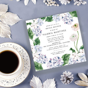 Invitation Blue Hydrangea Rose blanche Carré de brunch