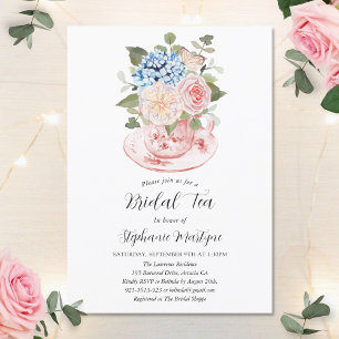 Invitation Blue Hydrangea Rose Floral Tea Douche