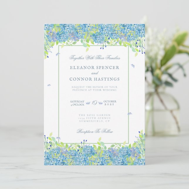 Invitation Blue Hydrangea Sophisticated Mariage (Debout devant)