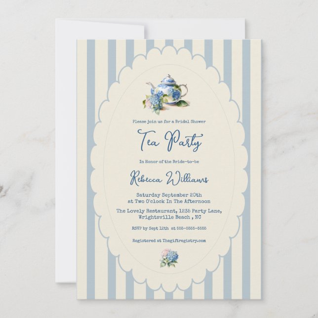 Invitation Blue Hydrangea Tea Party Bridal Shower (Devant)