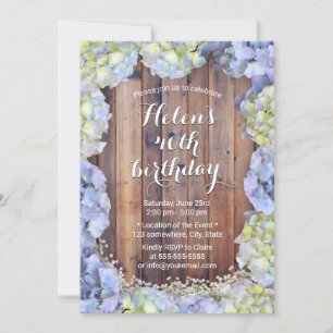 Invitation Blue Hydrangea Vintage Floral fête d'anniversaire
