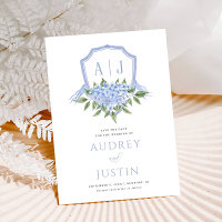 Blue Hydrangea Watercolor Crest Enregistrer la dat