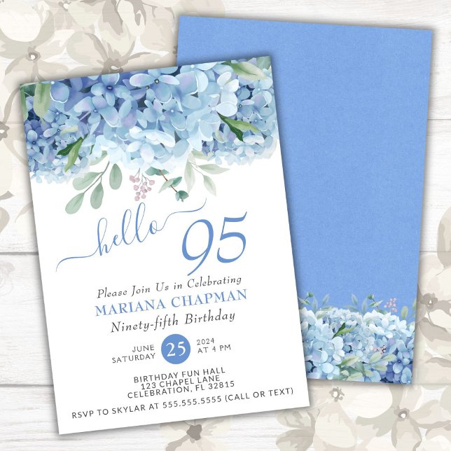 Invitation Blue Hydrangeas aquarelle Floral 95e anniversaire (Créateur téléchargé)