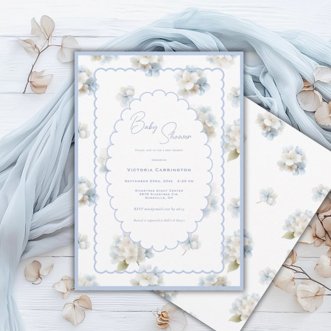 Invitation Blue Hydrangeas Elegant Baby Shower (Créateur téléchargé)