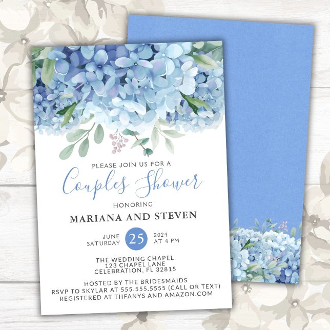 Invitation Blue Hydrangeas Floral Mariage Couples Douche (Créateur téléchargé)